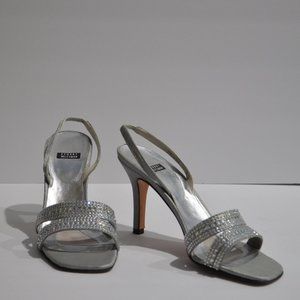 Stuart Weitzman Rockstar Silver Rhinestone Slingback, Made in Spain, Size 9 M